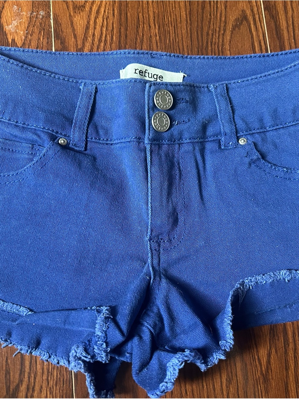 refuge Royal Blue High-Rise Frayed Hem Jean Shorts